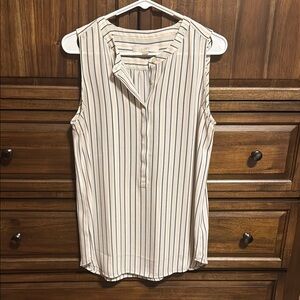 LOFT Black and White Sleeveless Blouse with Tie Front